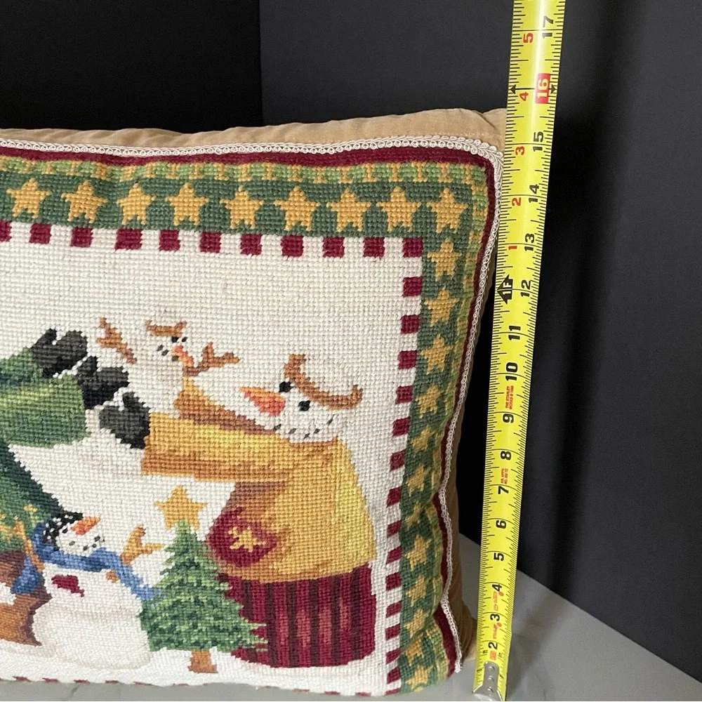 Snowman Family Needlepoint Holiday Pillow